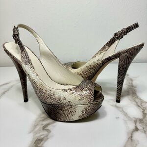 Stuart Weitzman Vevey Snakeskin Peep Toe Slingback Stiletto Heels Platforms 8.5